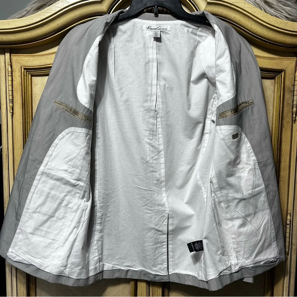 Kenneth Cole Gray Tan Off white Pinstripe Lightweight Casual Blazer Jacket
